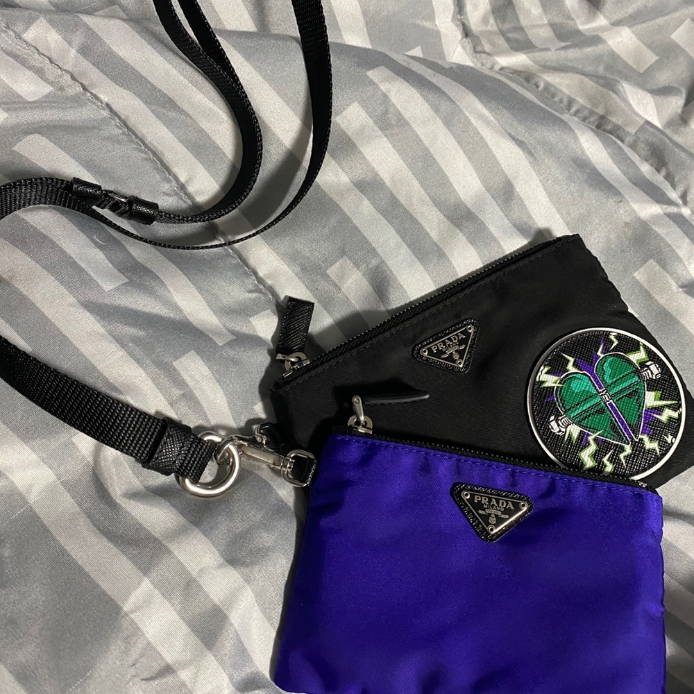 Prada men’s blue two nylon pouches with strap